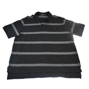 Polo Ralph Lauren Mens 2XB Black Gray Striped Short Sleeve Pique Polo Pony Shirt